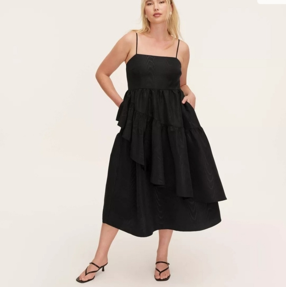 Kate Spade Black Tiered Ruffle Midi Dress